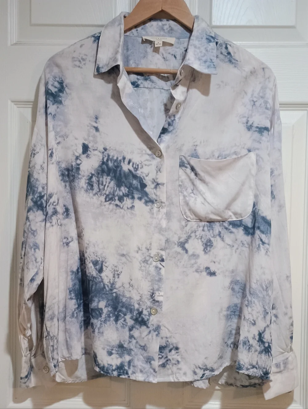 Grade & Gather Oversized Flowy Fit Blue Tie-Dye Button-Down Blouse Size Small - Picture 1 of 8